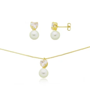 Conjunto com Zircônia em Formato coração e Pérola