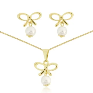 Conjunto Laço com Pérolas Penduradas