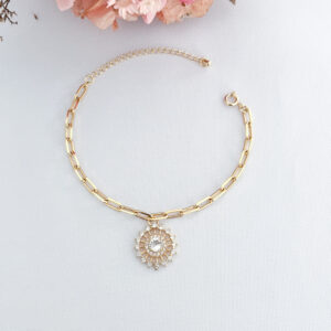 Pulseira Cartier elos 3mm pingente Zircônia 15x15mm-21cm
