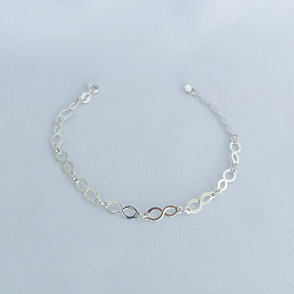 Pulseira Infinito Banho de Prata-19cm