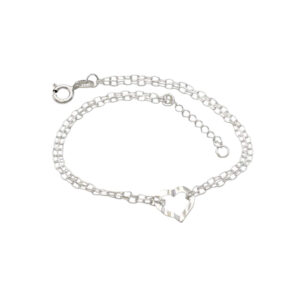 Pulseira Corrente Dupla Pingente Coração Vazado Prata 950-19cm