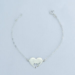 Pulseira Placa Coração Prata 925-18cm