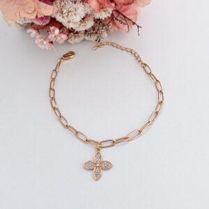 Pulseira Elos Pingente flor Zircônia-22cm