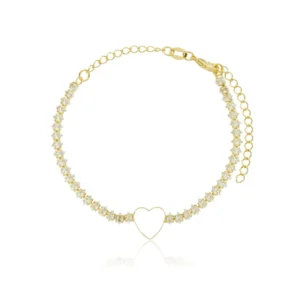 Pulseira Zircônia Coração Vazado