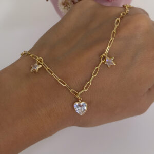 Pulseira Pingente Coração e Estrela-21cm