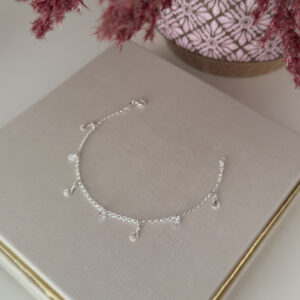Pulseira Pingentes  Zircônias e Gotas Frizadas Prata 950-18cm