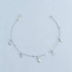 Pulseira Mini Pedrinhas e Medalhinhas Prata 925-17cm