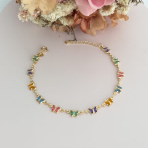 Pulseira Infantil Borboleta Cristais Coloridos-17cm
