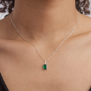 Colar Veneziana Pingente Verde Esmeralda Prata 925-45cm