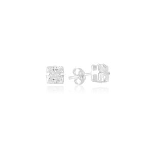 Brinco Ponto de Luz Zircônia Quadrado Prata 925-4mm