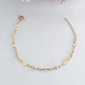 Pulseira Infantil Coração e Pérolas-17cm