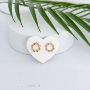 Brinco Circulo Pedras Coloridas-12mm x 12mm