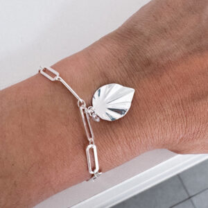 Pulseira Elos Pingente Folha Banho de Prata-20cm