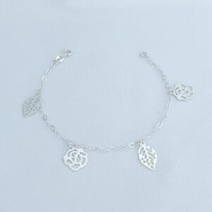 Pulseira Pingentes Flor e Folha  Prata 925-18cm