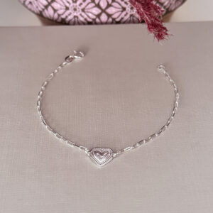 Pulseira Cartier Pingente de Coração Com Detalhes Prata 950-18cm