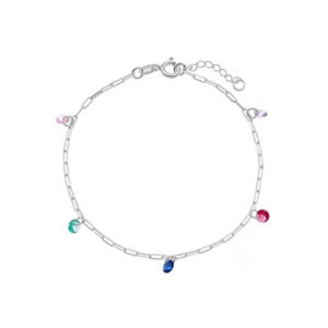 Pulseira Cartier Pingentes Zircônias Coloridas Prata 950-20cm