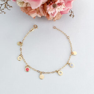 Pulseira Pingentes Medalha e Resina-19cm