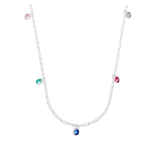 Colar Cartier Pingentes Zircônias Coloridas Prata 950-45cm
