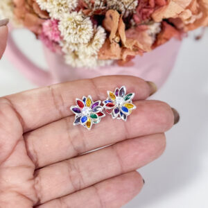 Brinco Flor Color Banho de Prata-15x15mm