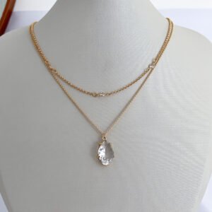 Colar Duplo gota Cristal e Zircônia-45 e 50cm